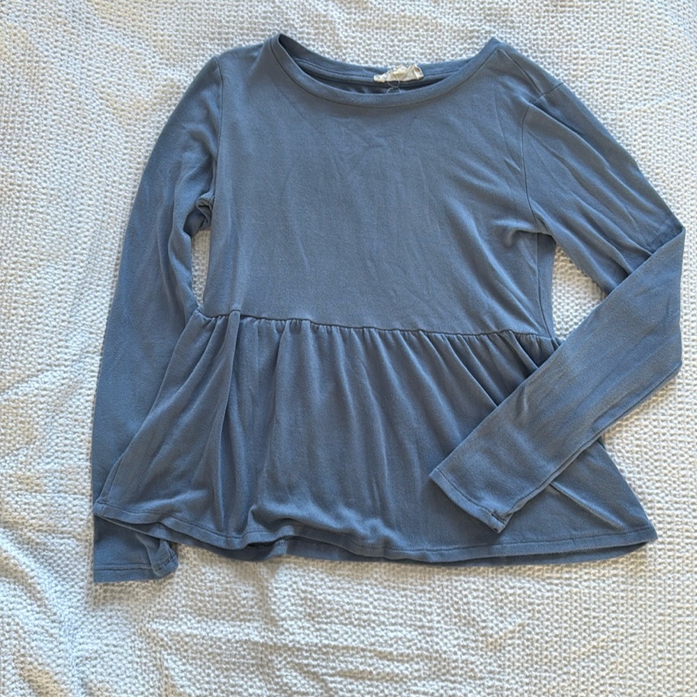 Blue Grey Long Sleeve Peplum Shirt